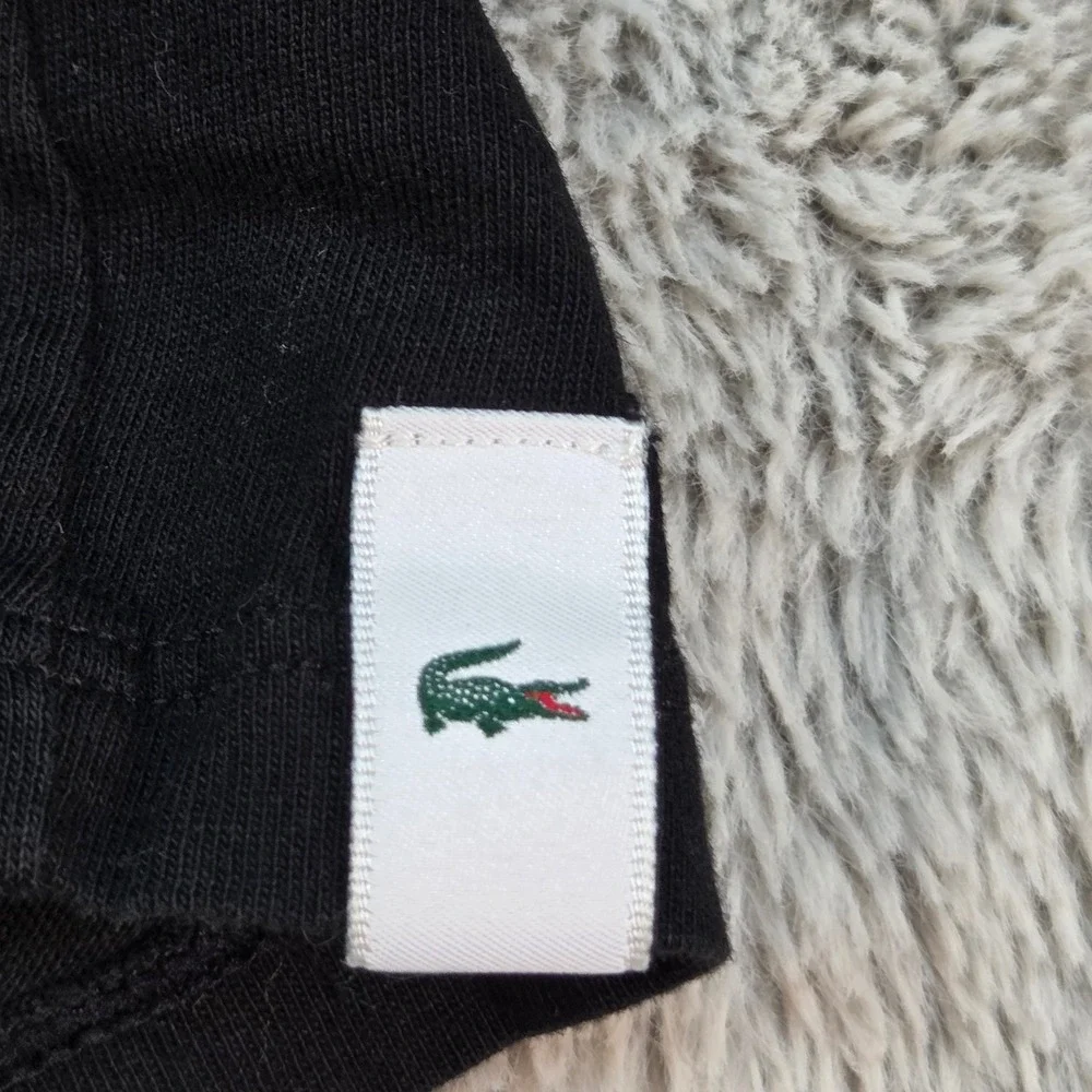 Lacoste T-Shirt Mens XXL Short Sleeve Crew Neck Croc Logo Patch Solid Black